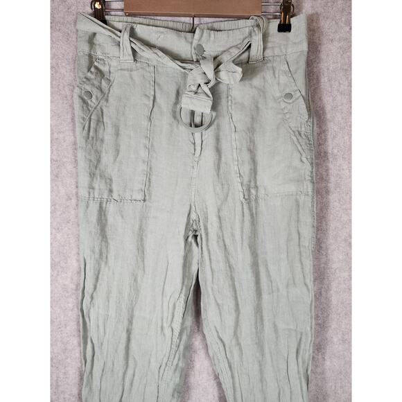 TAHARI Light Green 100% Linen High-Rise Loose Fitting Jogger Pants SZ L - Picture 3 of 8